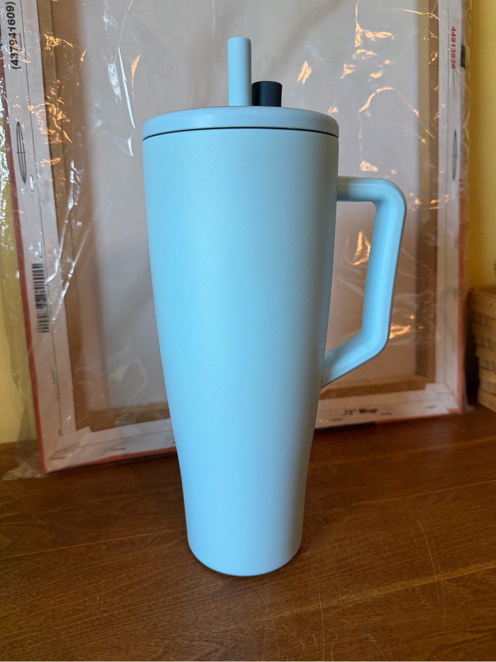 Light Blue Insulated Travel Tumbler with Handle and Straw